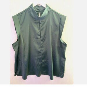 ELOQUII Green Satin Blouse Mock Neck Keyhole Sleeveless Size 24
